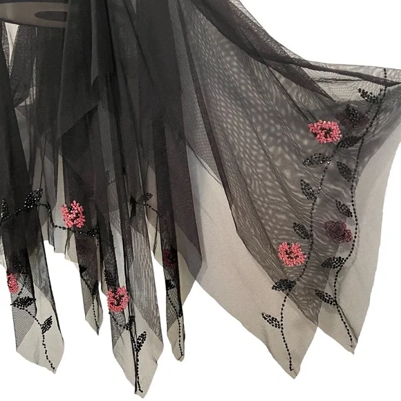 VINTAGE GOWN SUE WONG Beaded Floral on Peekaboo Mesh Underslip Prom Bridal Y2K - Picture 10 of 17